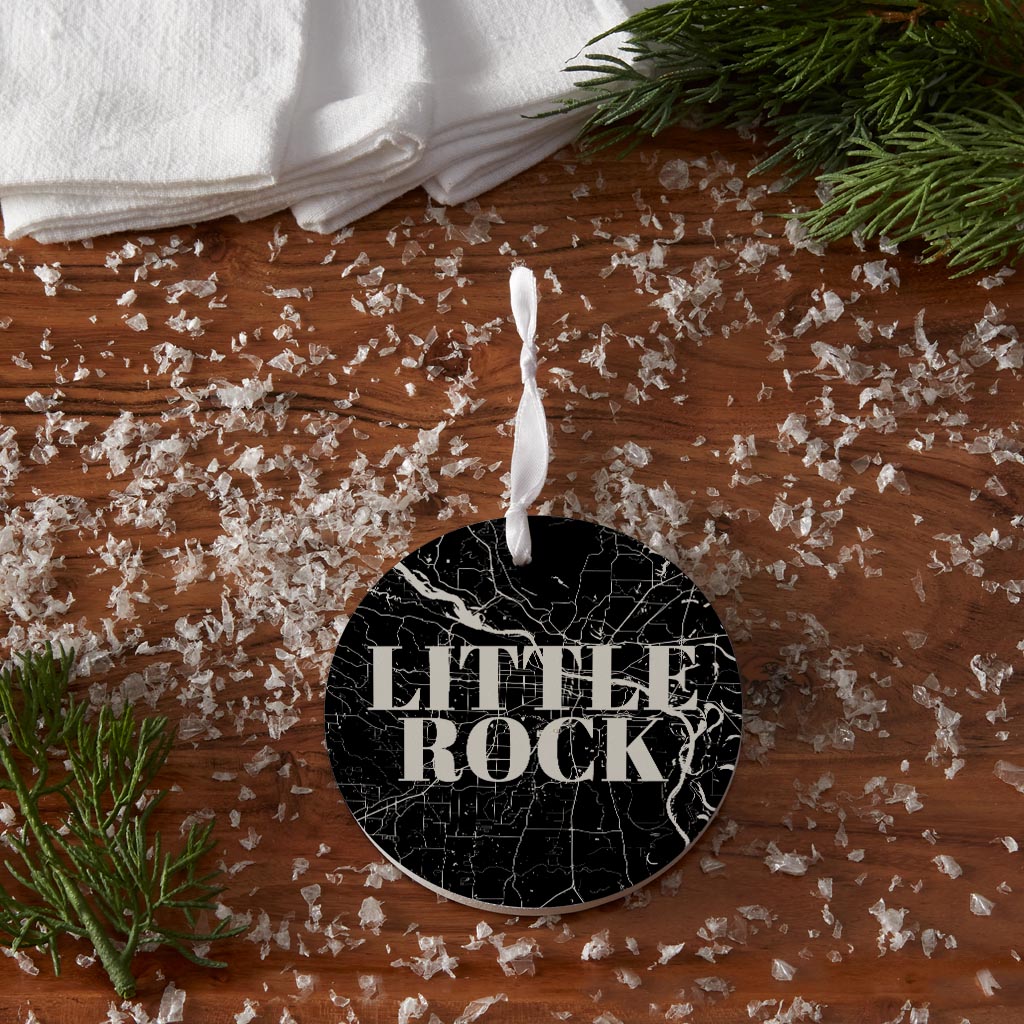 B&W Minimalist Arkansas Little Rock Map | Wood Ornament | Eaches | Min 6