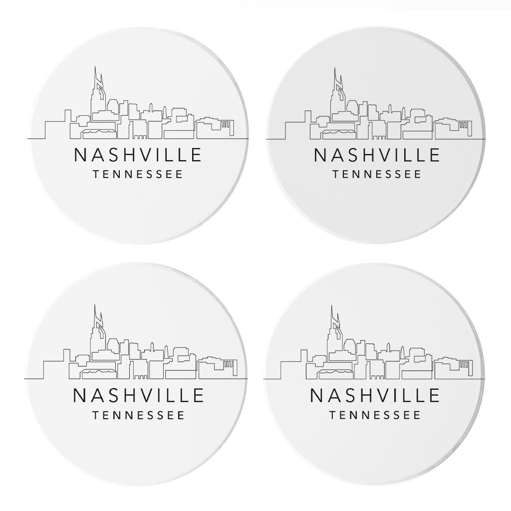 Minimalist B&W Tennessee Nashville Skyline | Absorbent Coasters | Set of 4 | Min 2