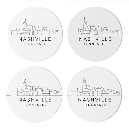 Minimalist B&W Tennessee Nashville Skyline | Absorbent Coasters | Set of 4 | Min 2