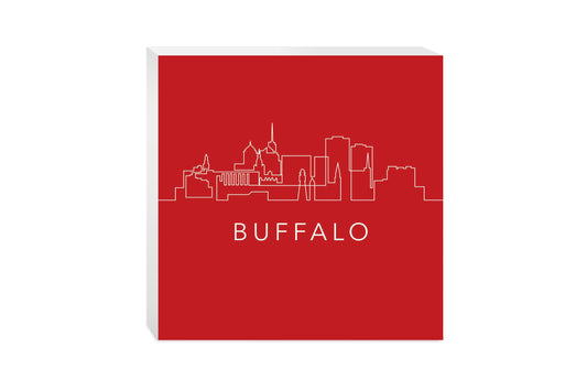 Red White And Blue New York Buffalo Skyline | Wood Block | Eaches | Min 2