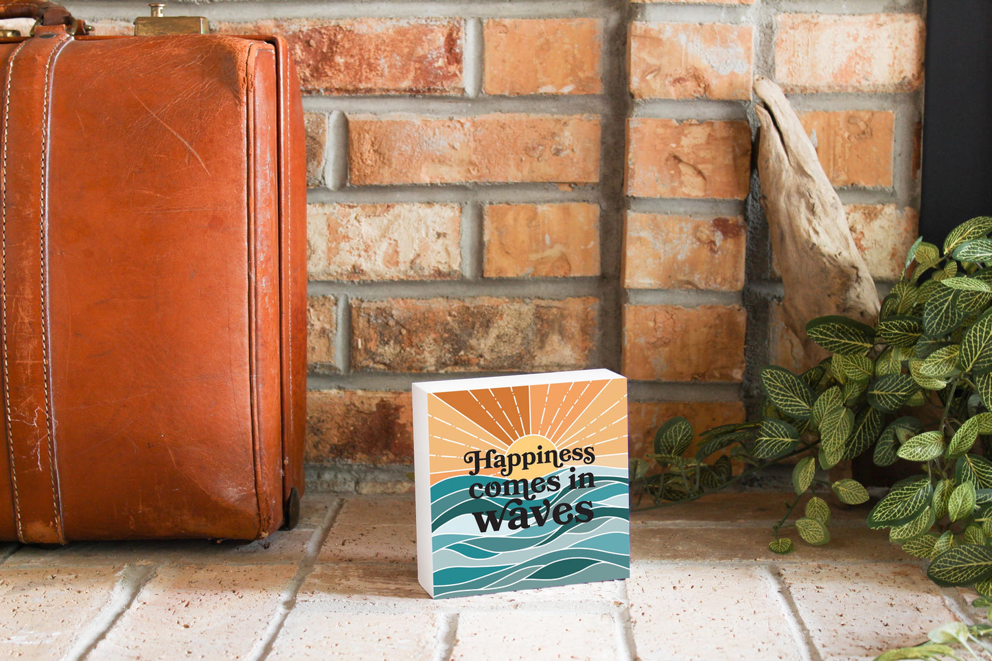 Happiness Comes In Waves | Wood Block | Eaches | Min 4