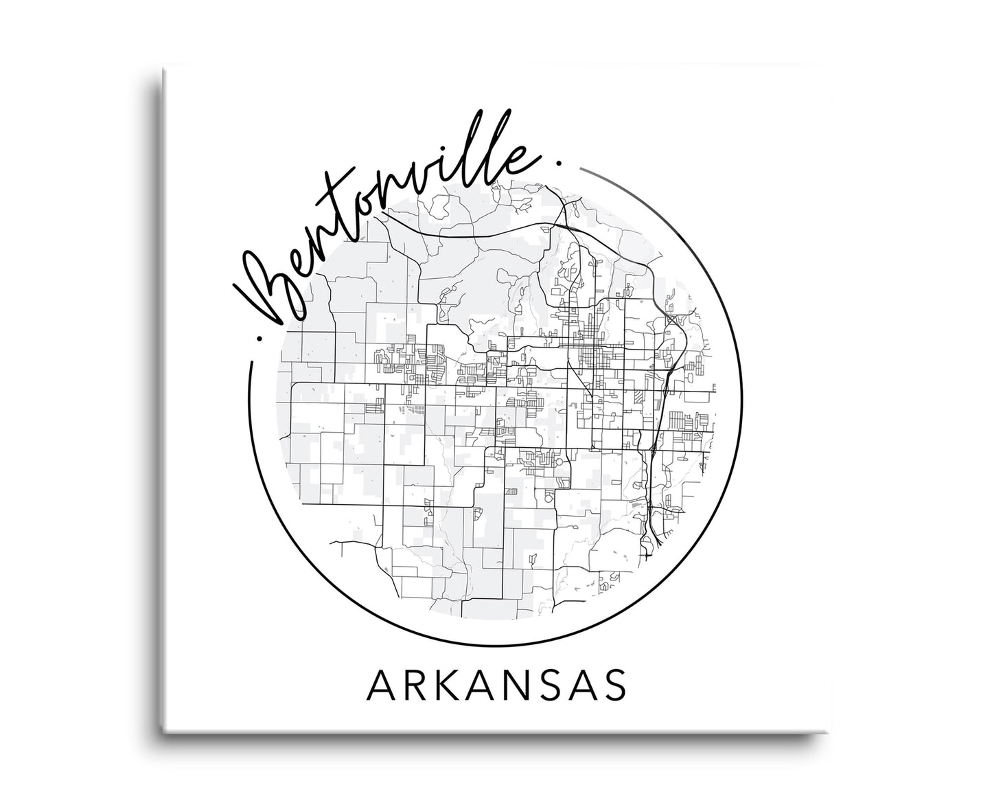 Minimalist B&W Arkansas Bentonville Circle Map State | Hi-Def Glass Art | Eaches | Min 2