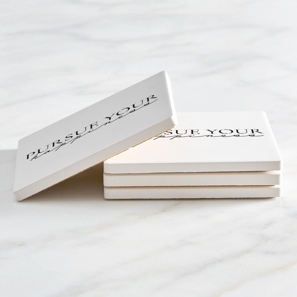Minimalistic B&W Pennsylvania Happiness Quip | Absorbent Coasters | Set of 4 | Min 2