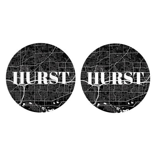 Minimalistic B&W Texas Hurst Map | Absorbent Car Coasters | Set of 2 | Min 4