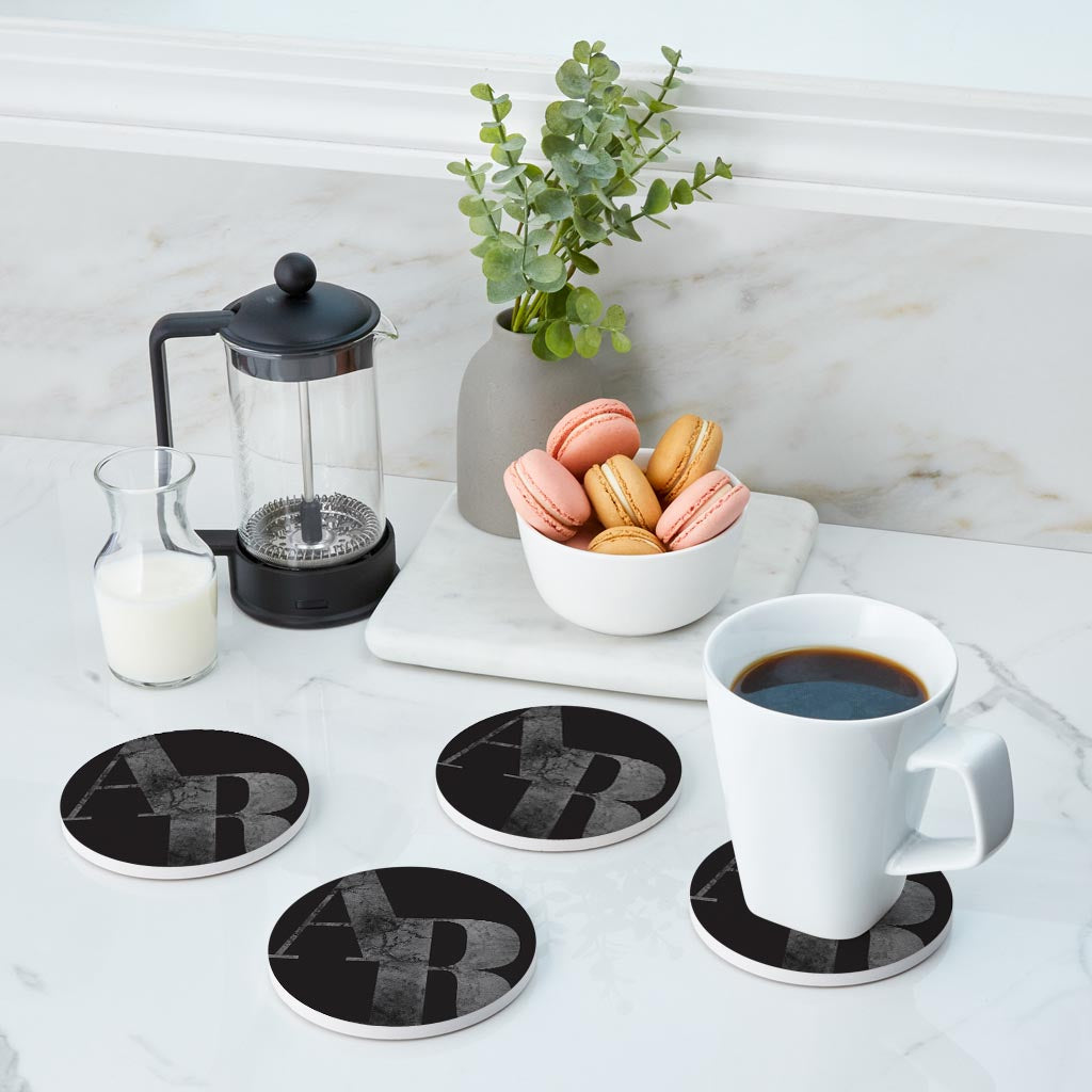 B&W Minimalist Arkansas Black Initials | Absorbent Coasters | Set of 4 | Min 2