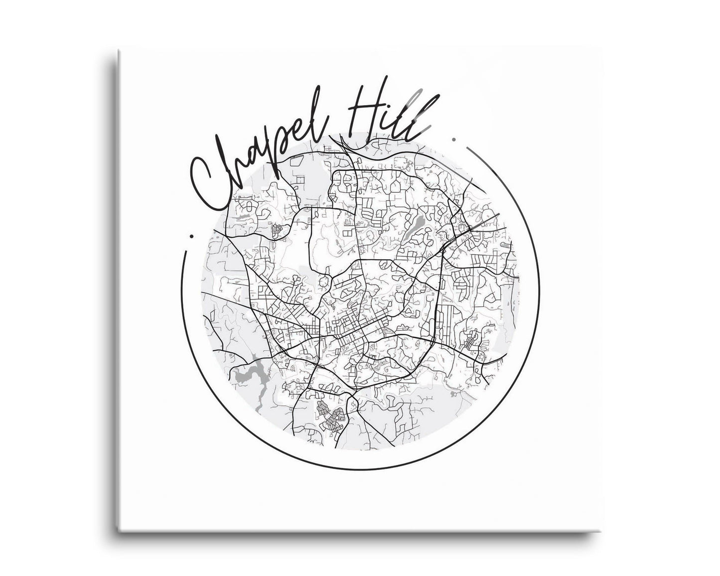 Minimalistic B&W North Carolina Chapel Hill Circle Map | Hi-Def Glass Art | Eaches | Min 2