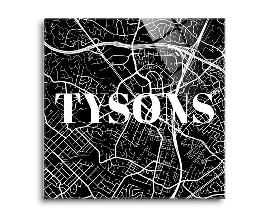 Minimalistic B&W Virginia Tysons Map | Hi-Def Glass Art | Eaches | Min 2