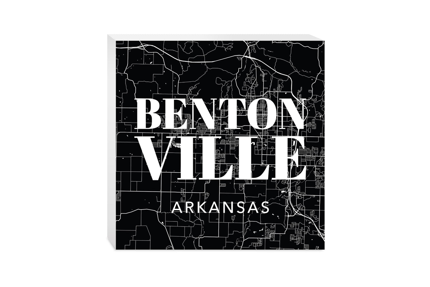 Minimalist B&W Arkansas Bentonville Map State | Wood Block | Eaches | Min 2