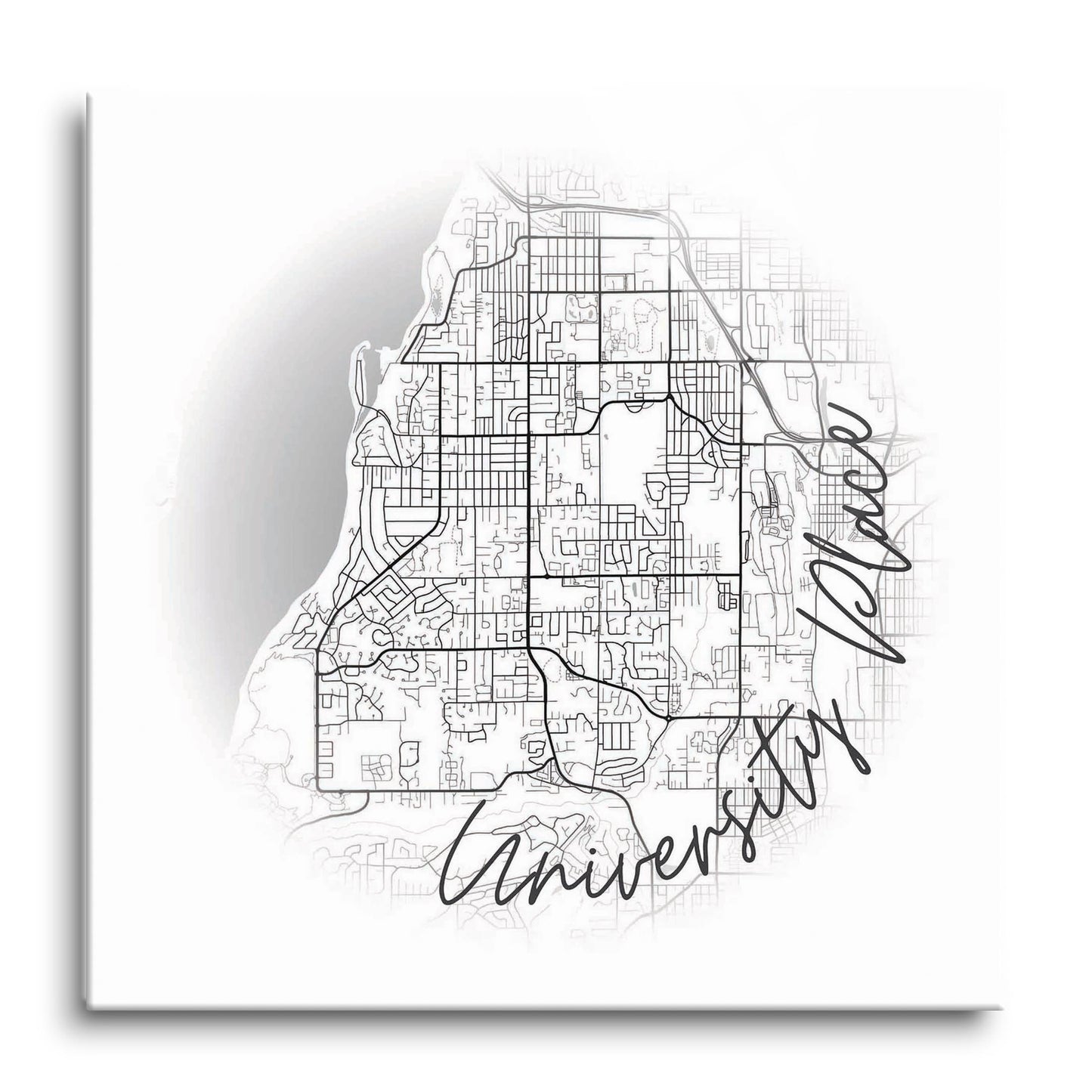 Minimalistic B&W Washington University Place Circle Map | Hi-Def Glass Art | Eaches | Min 1