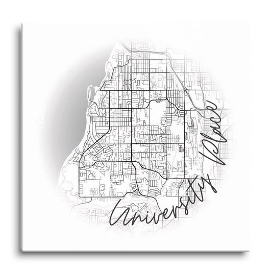 Minimalistic B&W Washington University Place Circle Map | Hi-Def Glass Art | Eaches | Min 1