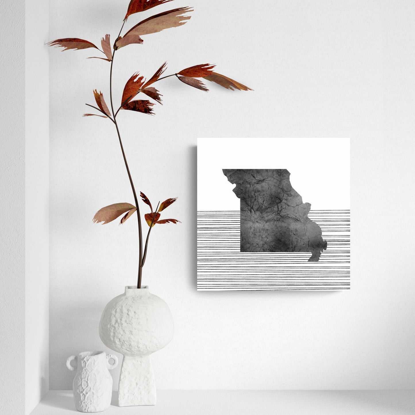 Minimalist B&W Missouri State With Straight Lines | Hi-Def Glass Art | Eaches | Min 2