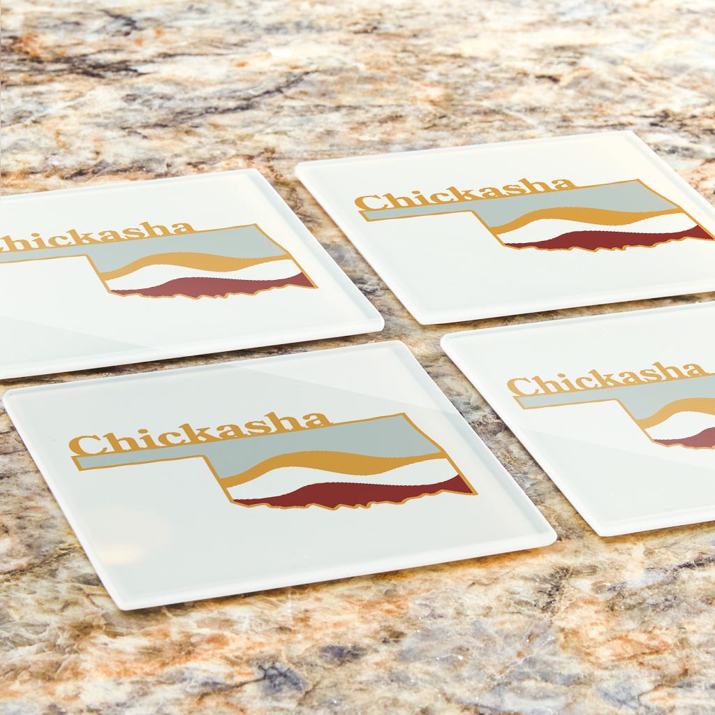 Modern Minimalist Oklahoma State Chickasha | Hi-Def Glass Coasters | Set of 4 | Min 2