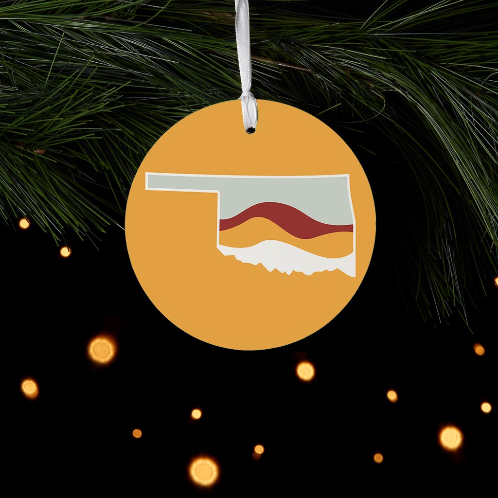 Modern Minimalist Oklahoma Orange Retro State Shape With Hills| Wood Ornament | Eaches | Min 6