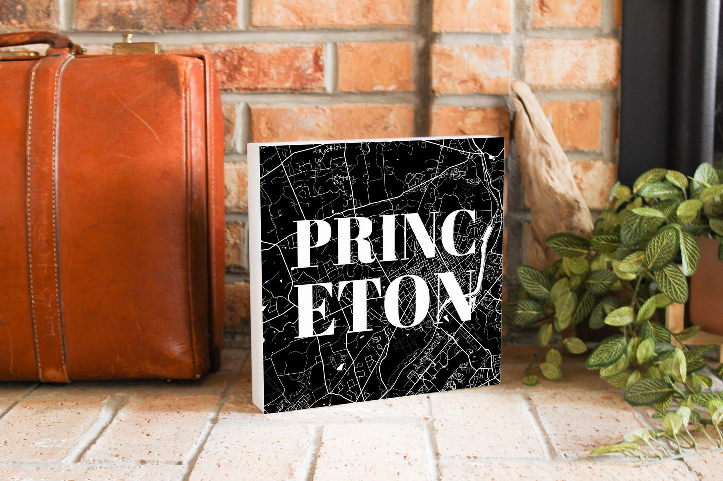 Minimalistic B&W New Jersey Princeton Map | Wood Block | Eaches | Min 2