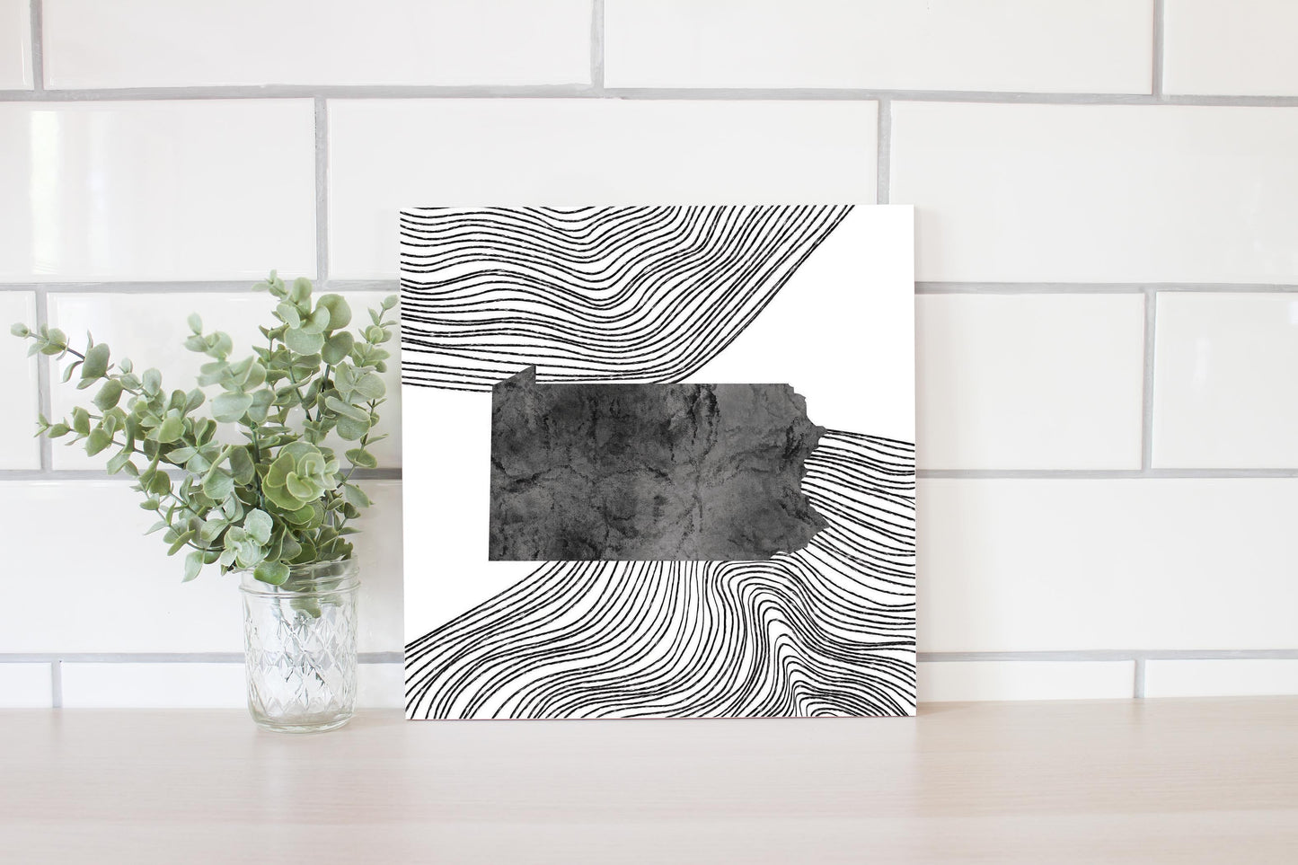 Minimalistic B&W Pennsylvania Shape Fluid Lines | Wood Sign | Eaches | Min 2