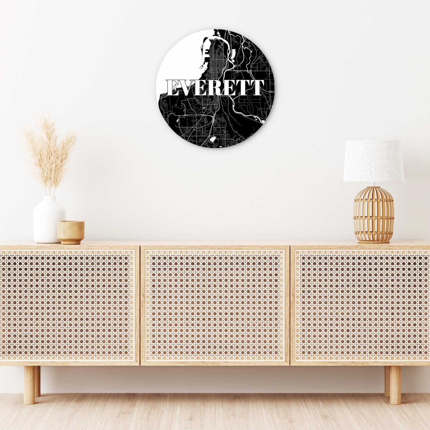 Minimalistic B&W Washington Everett Map | Wood Sign | Eaches | Min 1