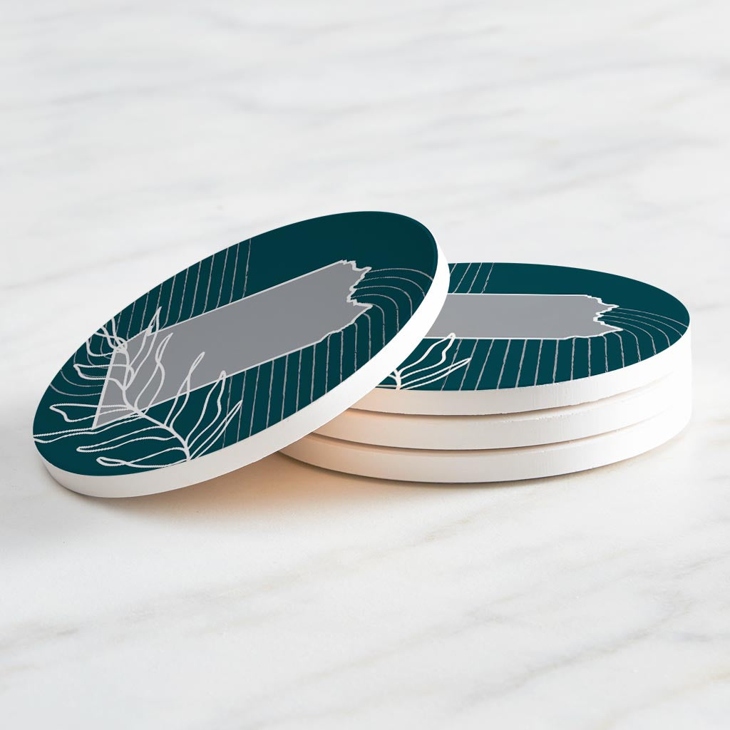 Modern Minimalist Pennsylvania Shape With Leaf | Absorbent Coasters | Set of 4 | Min 2