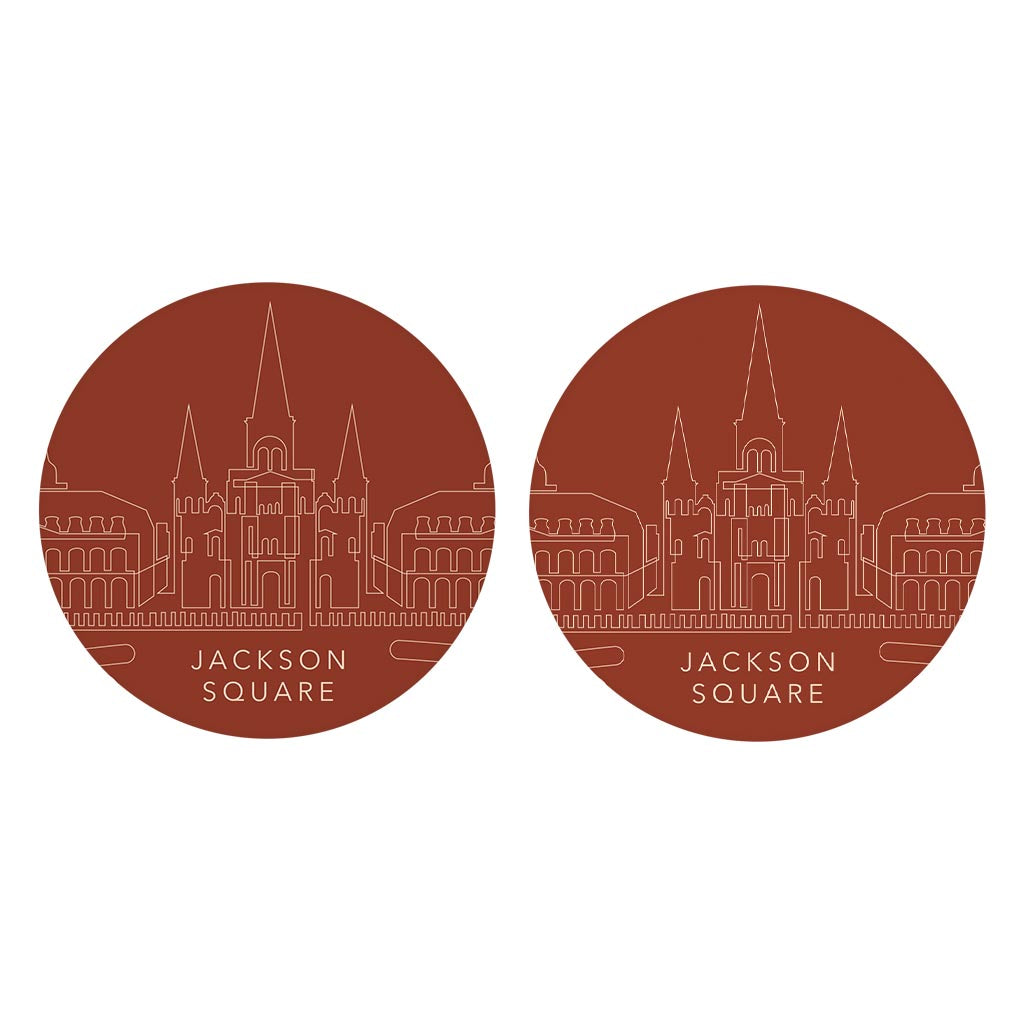 Modern Minimalist Louisiana Jackson Square Drawing| Absorbent Car Coasters | Set of 2 | Min 4