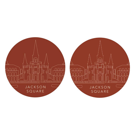 Modern Minimalist Louisiana Jackson Square Drawing| Absorbent Car Coasters | Set of 2 | Min 4