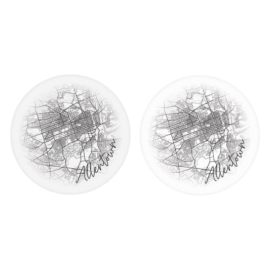 Minimalistic B&W Pennsylvania Allentown Circle Map | Absorbent Car Coasters | Set of 2 | Min 4