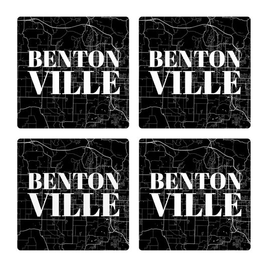 Minimalist B&W Arkansas Bentonville Map | Absorbent Coasters | Set of 4 | Min 2