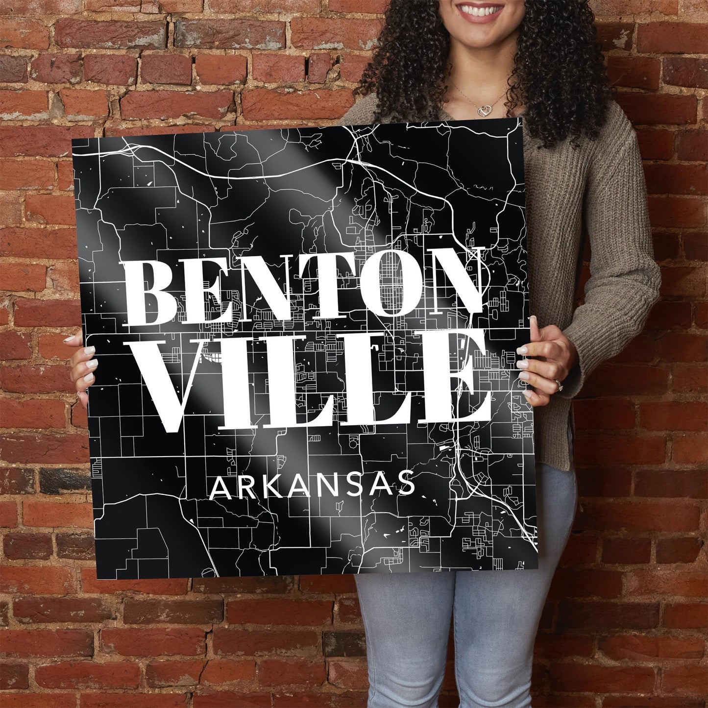 Minimalist B&W Arkansas Bentonville Map State | Hi-Def Glass Art | Eaches | Min 1