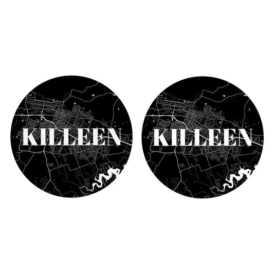 Minimalistic B&W Texas Killeen Map | Absorbent Car Coasters | Set of 2 | Min 4