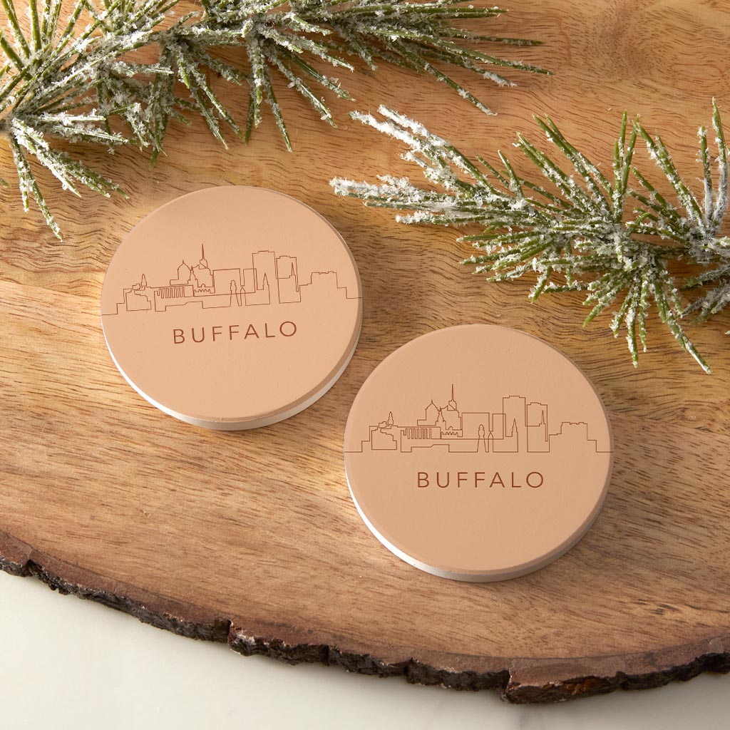 Modern Minimalistic New York Buffalo Skyline | Absorbent Car Coasters | Set of 2 | Min 4