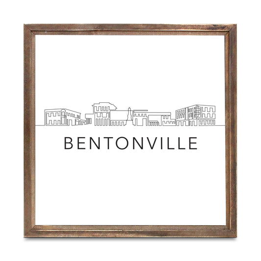 Minimalist B&W Arkansas Bentonville Skyline | Wood Sign | Eaches | Min 1