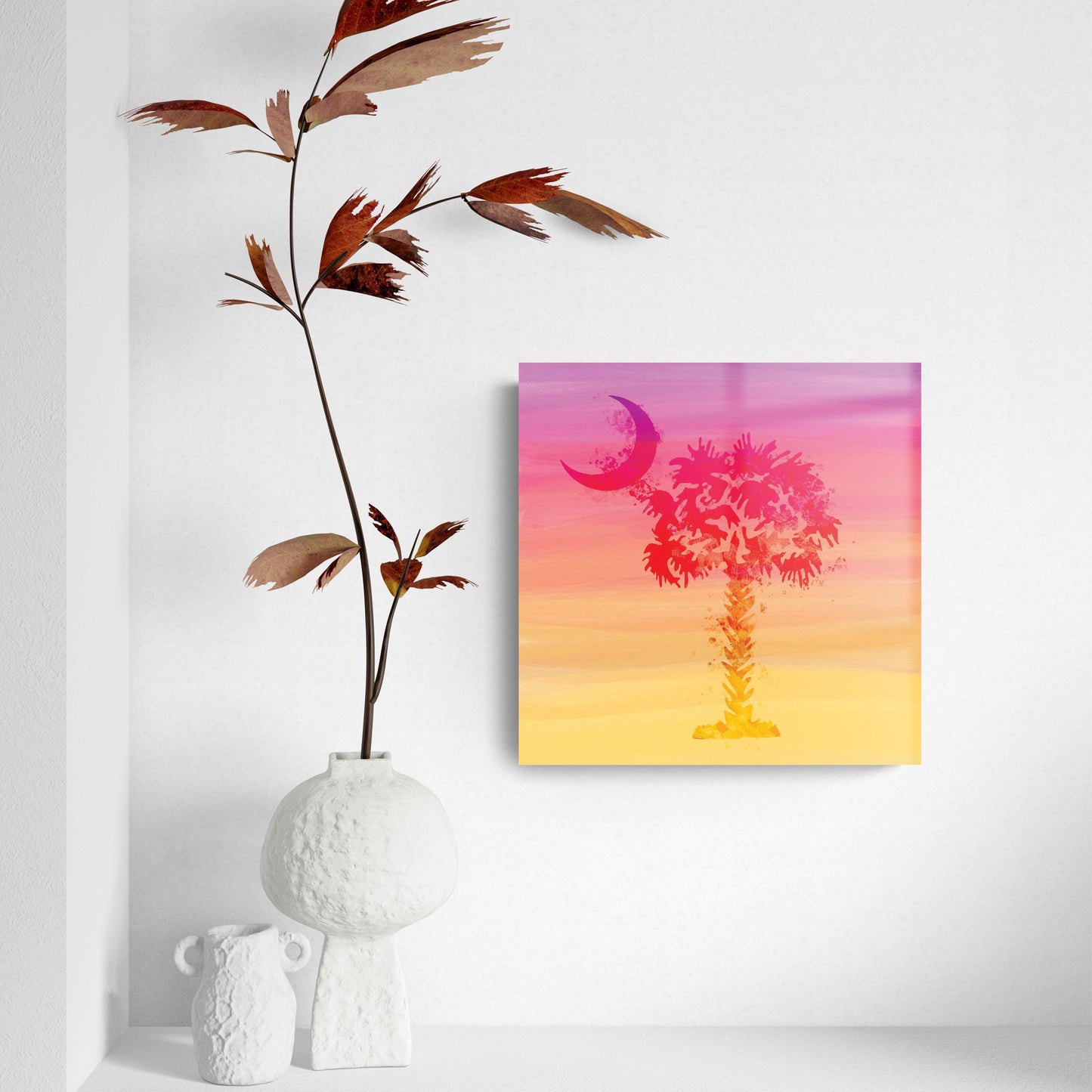 South Carolina Pink Water Color Palm Trees | Hi-Def Glass Art | Eaches | Min 2