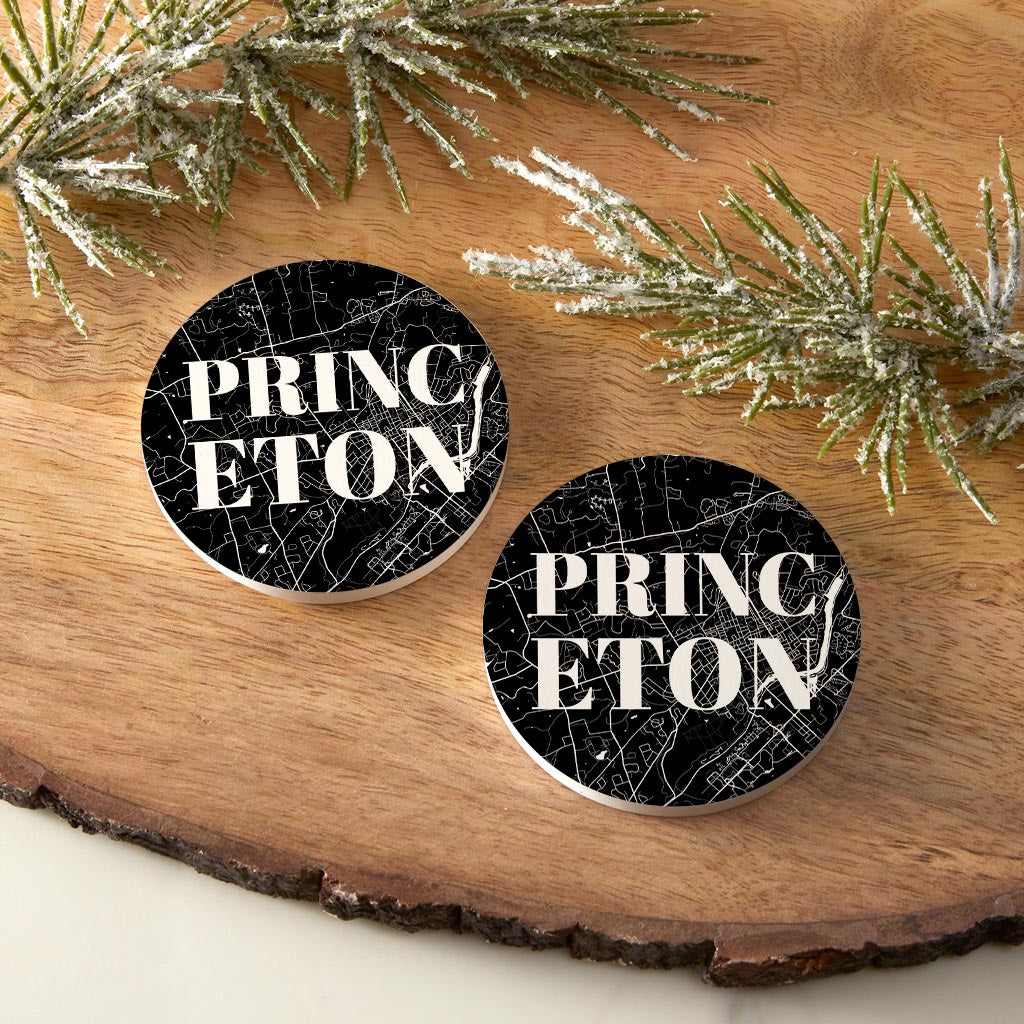 Minimalistic B&W New Jersey Princeton Map | Absorbent Car Coasters | Set of 2 | Min 4
