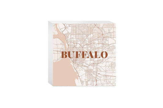 Modern Minimalist New York Buffalo Map | Wood Block | Eaches | Min 4