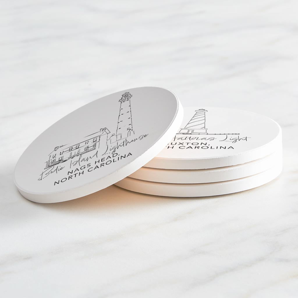 North Carolina Lighthouses | Absorbent Coasters | Set of 4 | Min 2