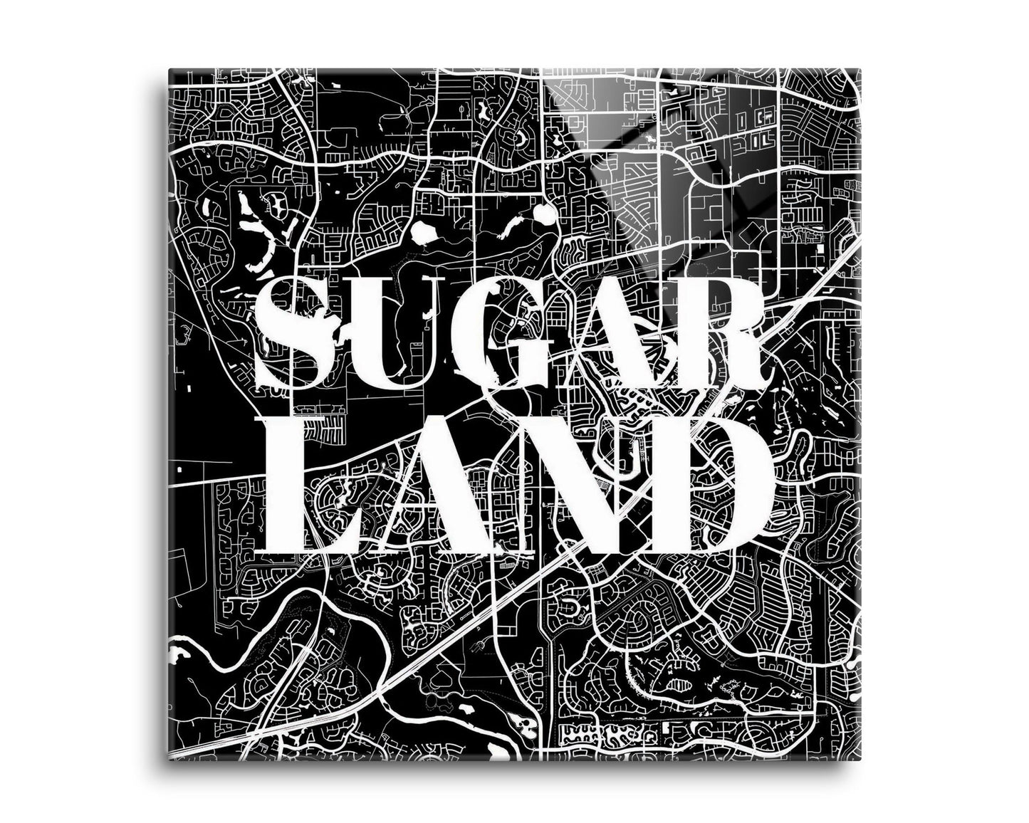 Minimalistic B&W Texas Sugarland Map | Hi-Def Glass Art | Eaches | Min 2