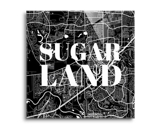 Minimalistic B&W Texas Sugarland Map | Hi-Def Glass Art | Eaches | Min 2