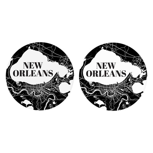 Modern Louisiana New Orleans Map | Absorbent Car Coasters | Set of 2 | Min 4