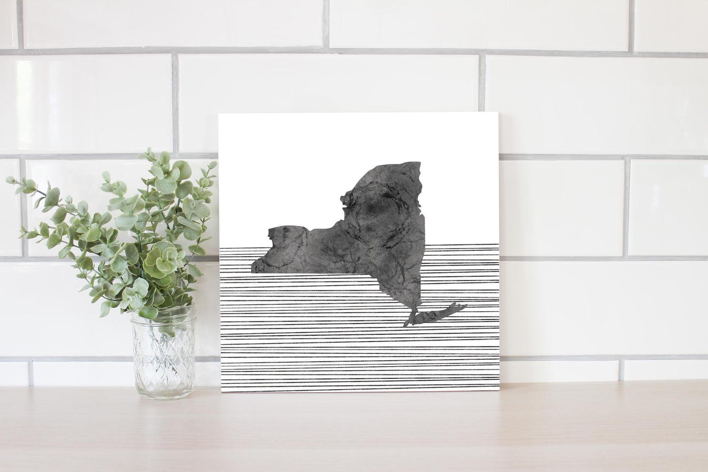 Minimalistic B&W New York Shape Straight Lines | Wood Sign | Eaches | Min 2