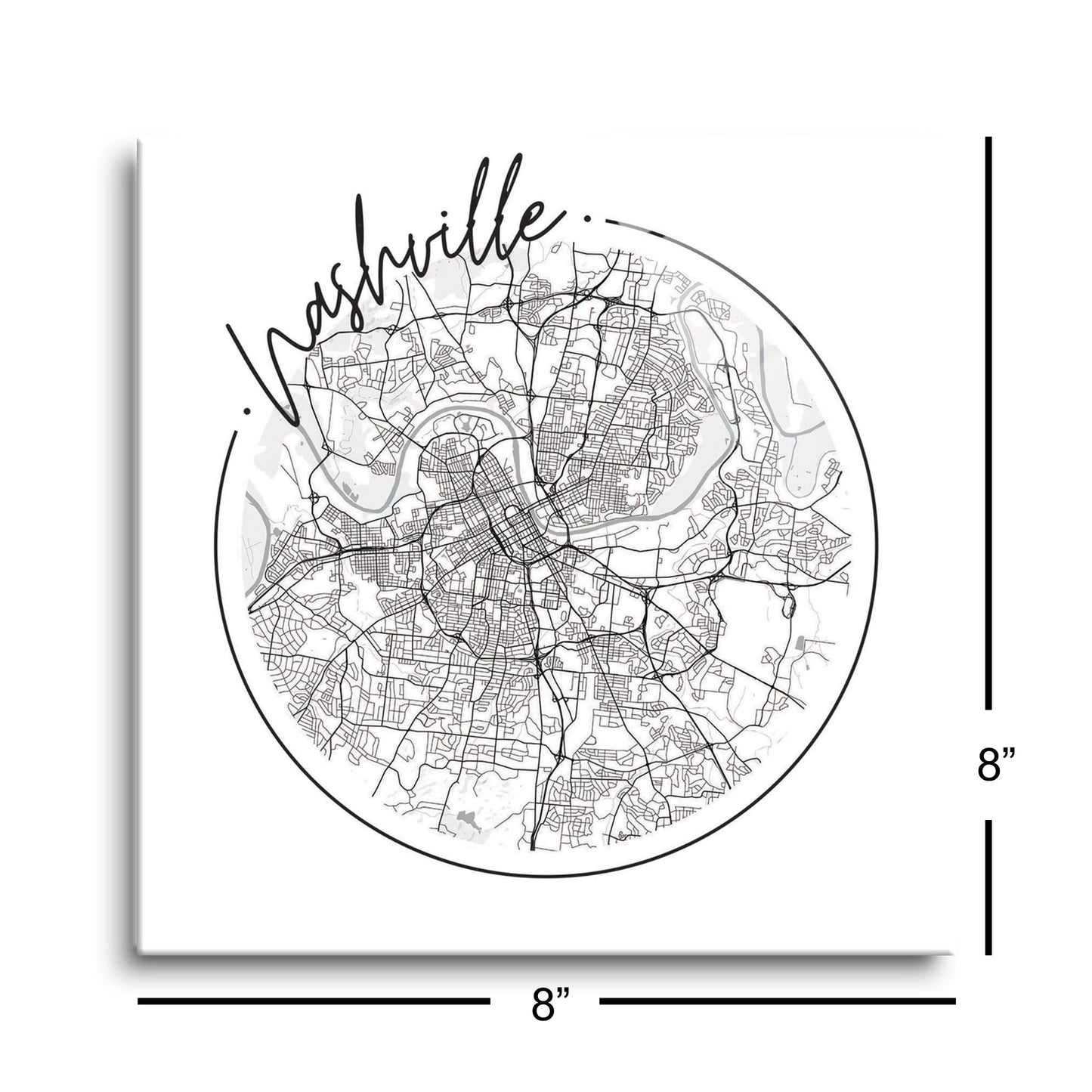 Minimalist B&W Tennessee Nashville Circle Map | Hi-Def Glass Art | Eaches | Min 2
