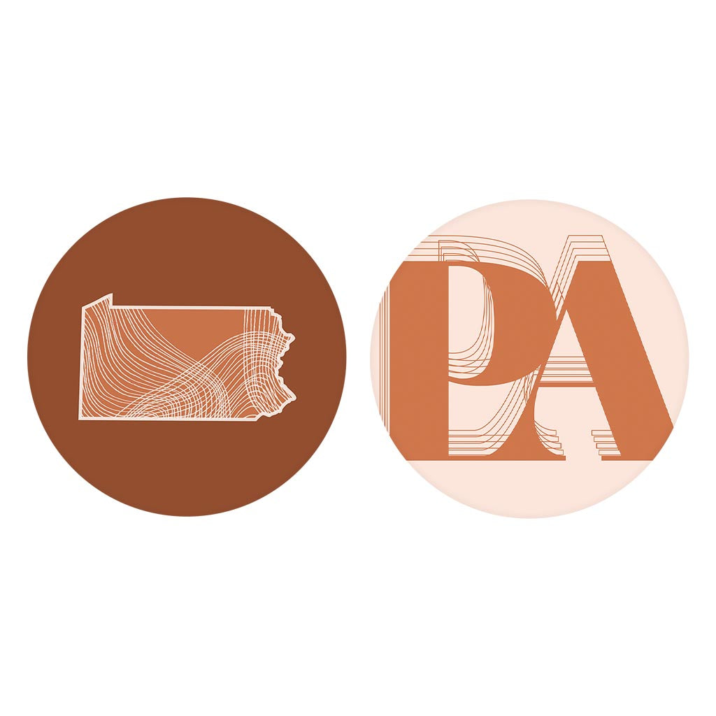 Modern Minimalist Pennsylvania State Initials | Absorbent Car Coasters | Set of 2 | Min 4