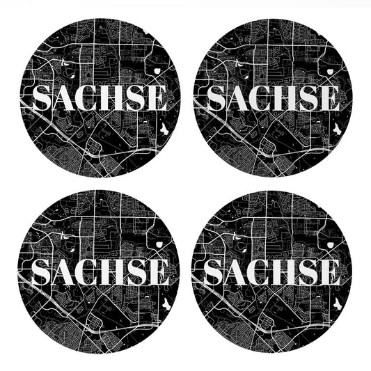 Minimalistic B&W Texas Sachse Map | Absorbent Coasters | Set of 4 | Min 2