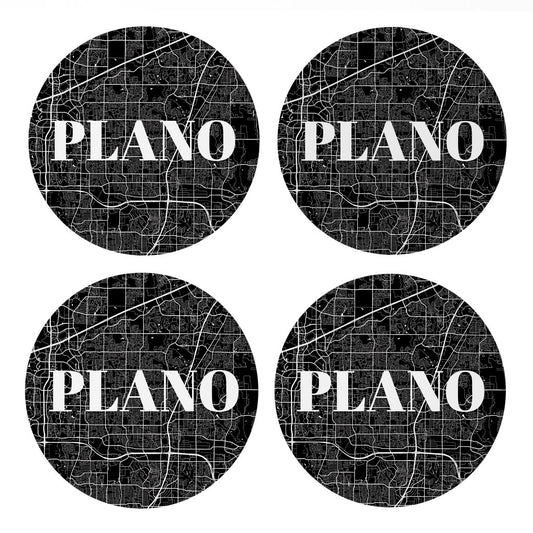 Minimalistic B&W Texas Plano Map | Absorbent Coasters | Set of 4 | Min 2