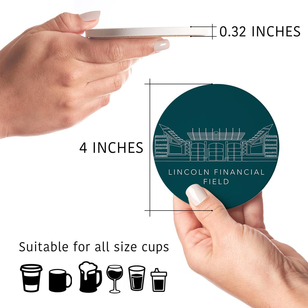 Modern Minimalist Pennsylvania Lincoln Field Line Drawing | Absorbent Coasters | Set of 4 | Min 2
