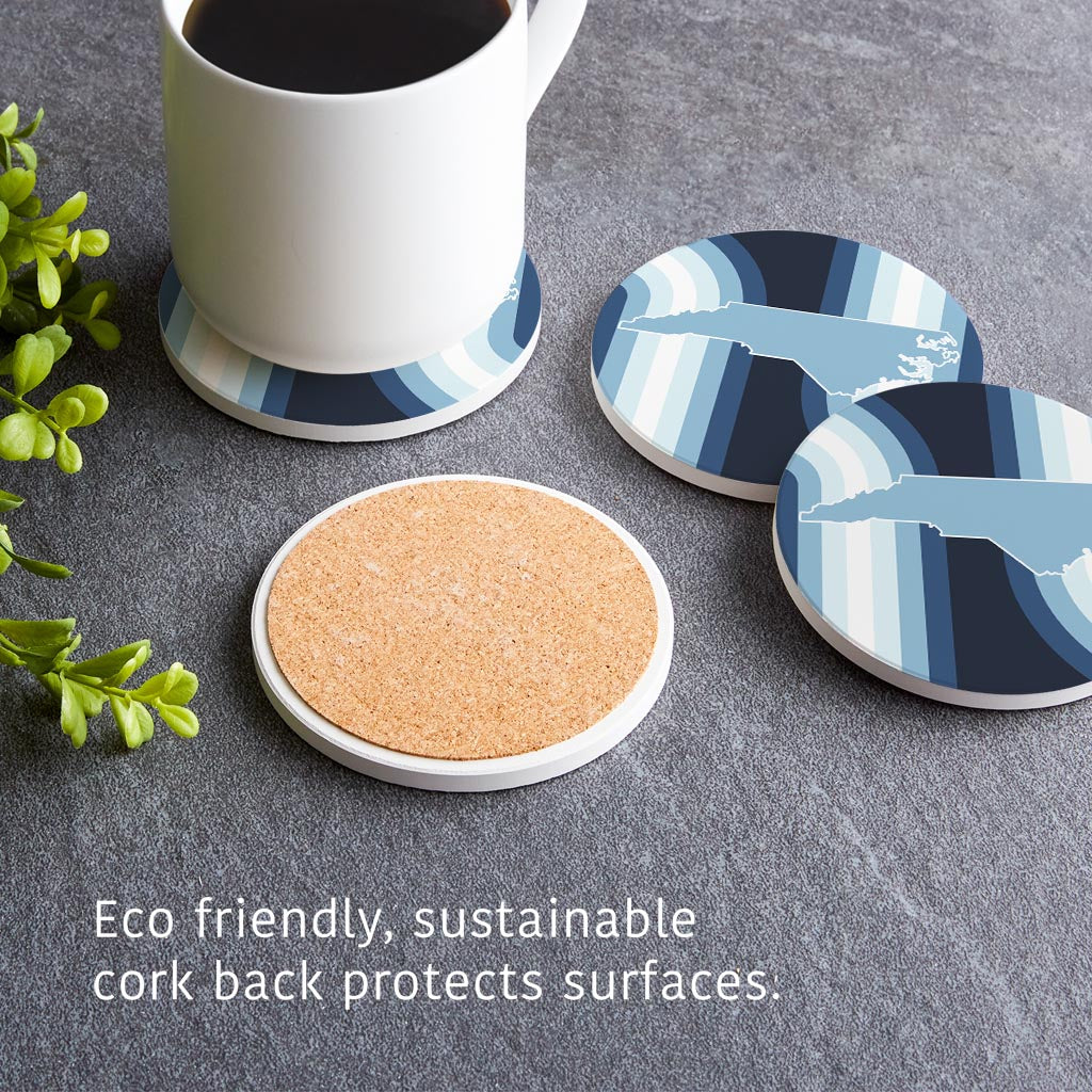 Blue Shades North Carolina State Retro Thick Lines| Absorbent Coasters | Set of 4 | Min 2