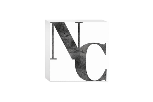 Minimalistic B&W North Carolina White Initials | Wood Block | Eaches | Min 4
