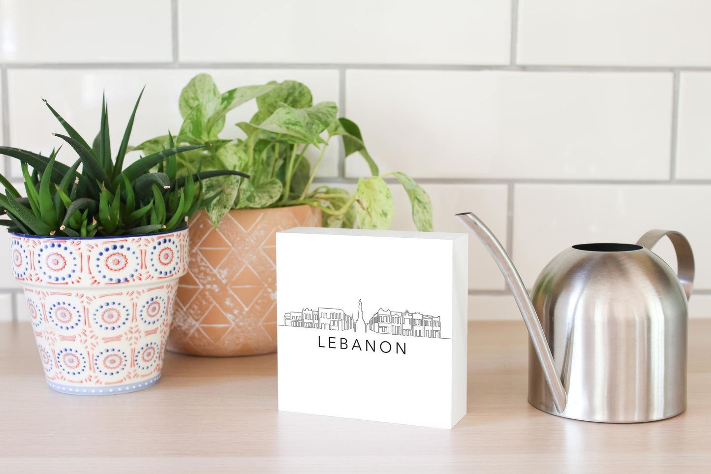 Minimalist B&W Tennessee Lebanon Skyline | Wood Block | Eaches | Min 4