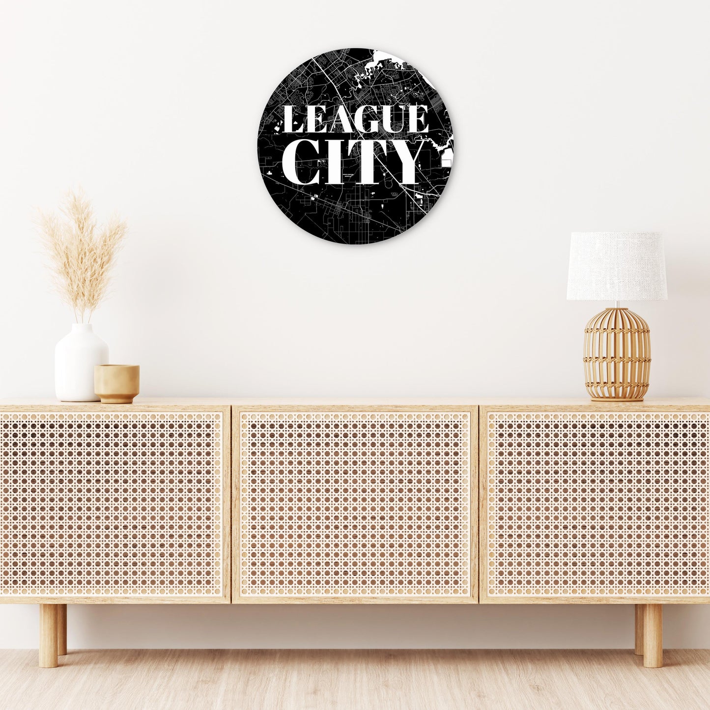 Minimalistic B&W Texas League City Map | Wood Sign | Eaches | Min 1