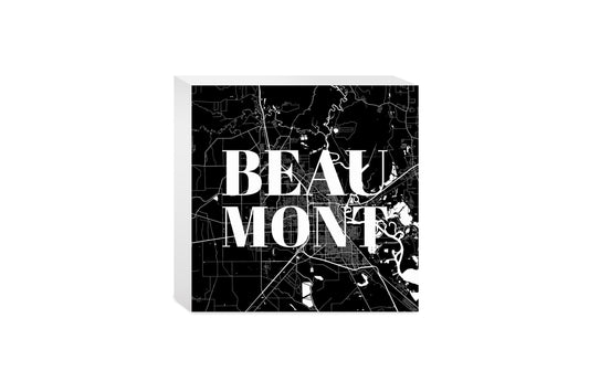 Minimalistic B&W Texas Beaumont Map| Wood Block | Eaches | Min 4