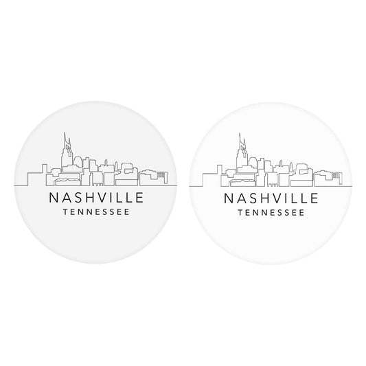Minimalist B&W Tennessee Nashville Skyline | Absorbent Car Coasters | Set of 2 | Min 4