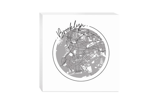 Minimalistic B&W New York Brooklyn Circle Map | Wood Block | Eaches | Min 2