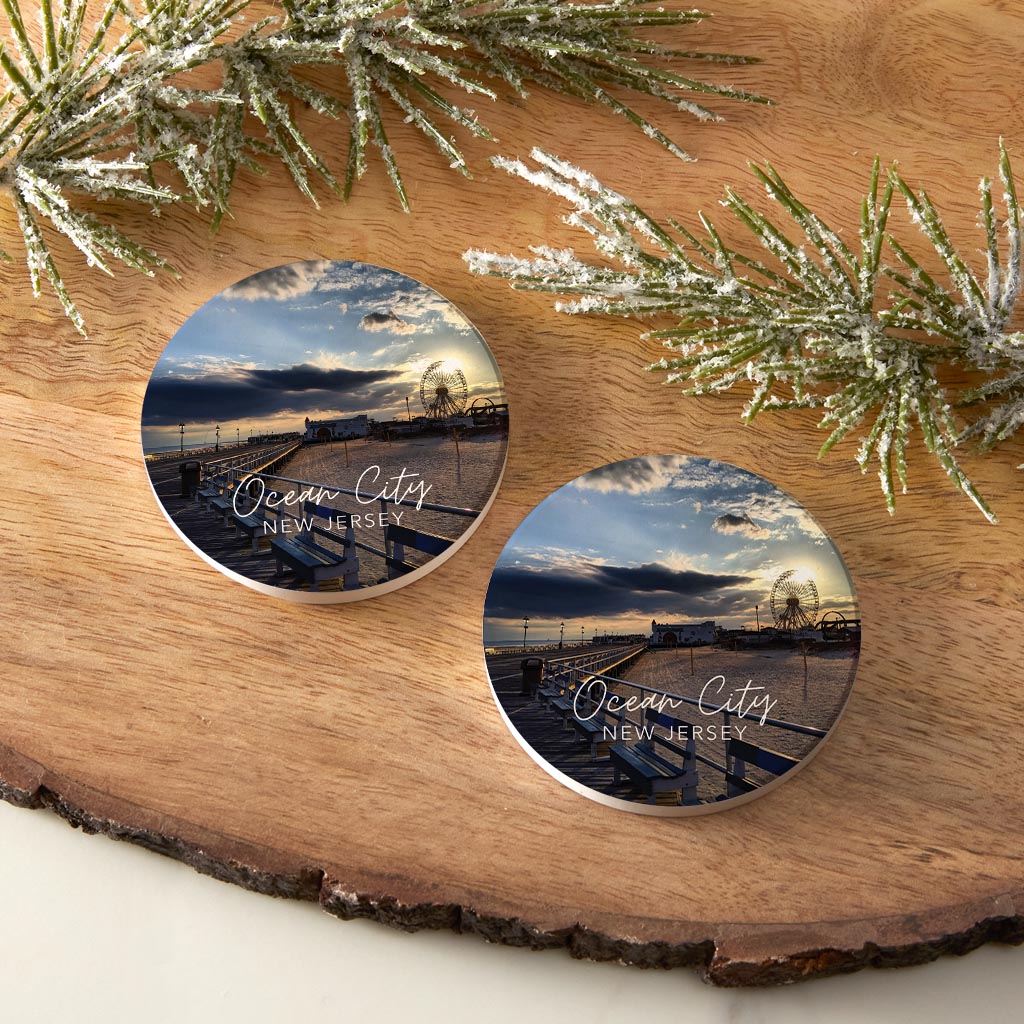 OCNJ Photo With Text | Absorbent Car Coasters | Set of 2 | Min 4